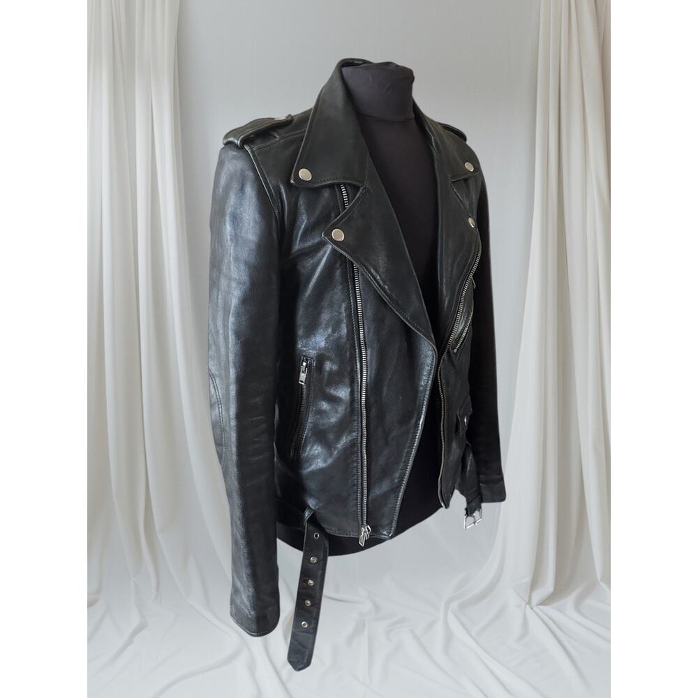 Men's Vintage High-Quality Black Leather Motorcycle Jacket, S - Picture 4 of 14
